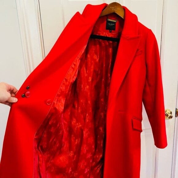 Ted Baker London Red Over Coat Alpaca Wool Cashmere Blend Size 2 - Picture 10 of 16